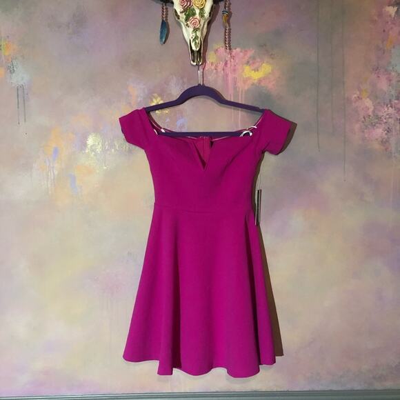 NEW LULUS fuchsia off shoulder skater dress XS - Picture 2 of 7